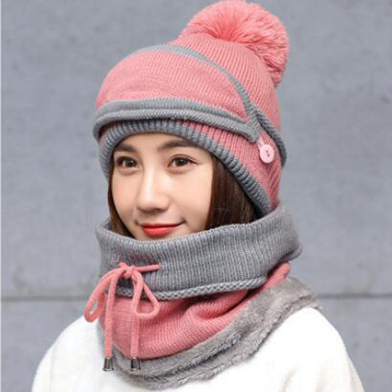 Hat winter women Scarf Thick Warm Fleece Inside Knitted Hat Scarf Set 3pcs