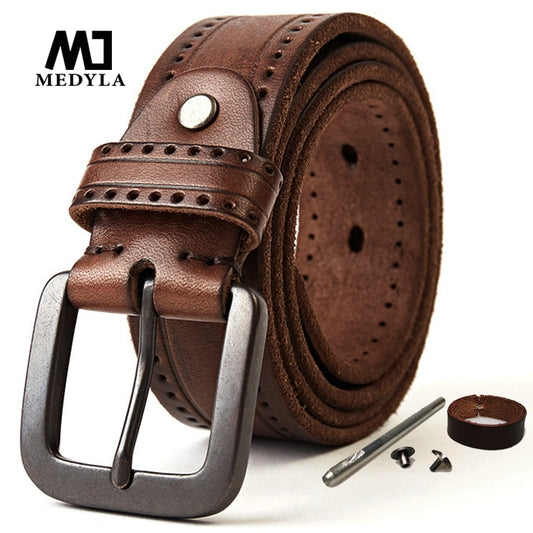 MEDYLA Natural Leather Belt Hard Metal Buckle Original Leather Belt Accessories