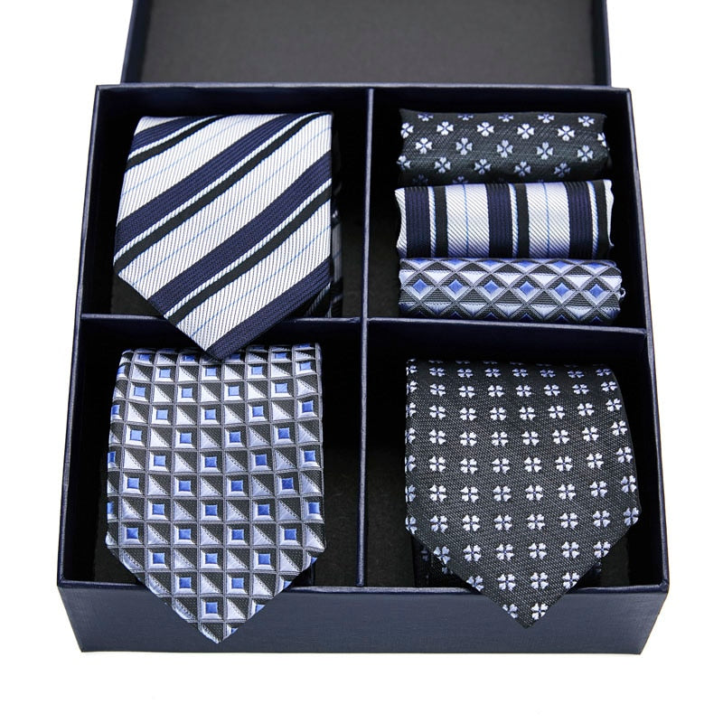 Gift box packing Silk Ties For Men Novelty Hanky  Set 3 Styles