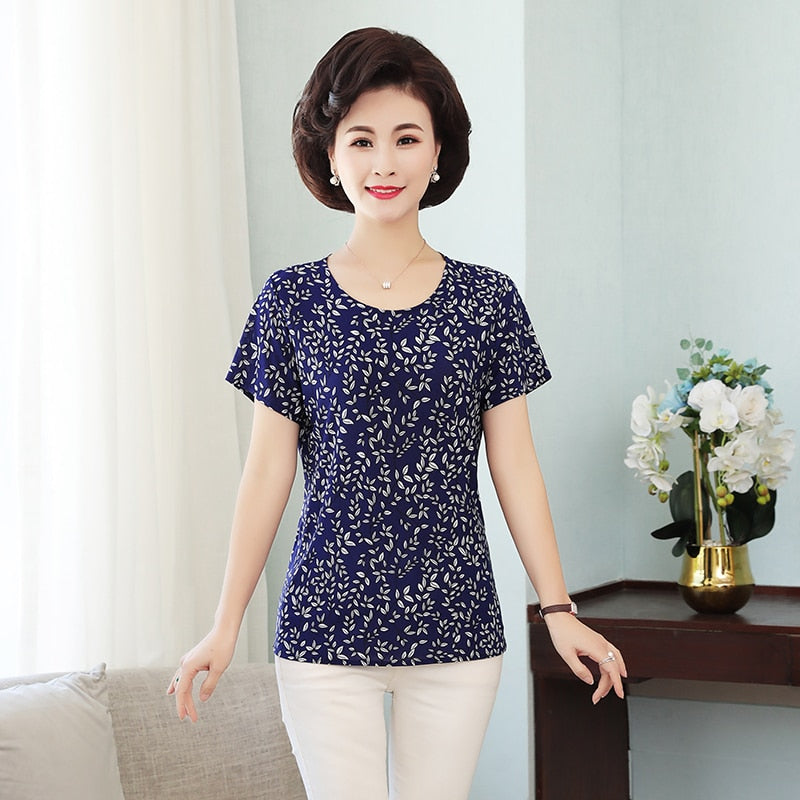 Women T Shirt Print Short Sleeve Milk Silk