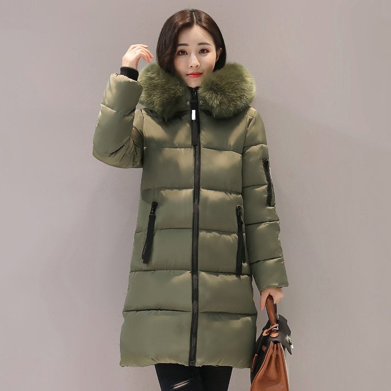 winter jacket with fur collar warm thick parka cotton padded