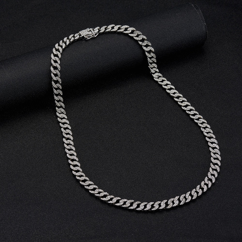 Gold Silver color Zinc Alloy AAA stone 9mm Cuba Chain