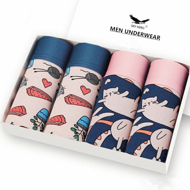 4pcs/lot Mens Underwear Boxers Cotton Fashion Printed Men Underpants