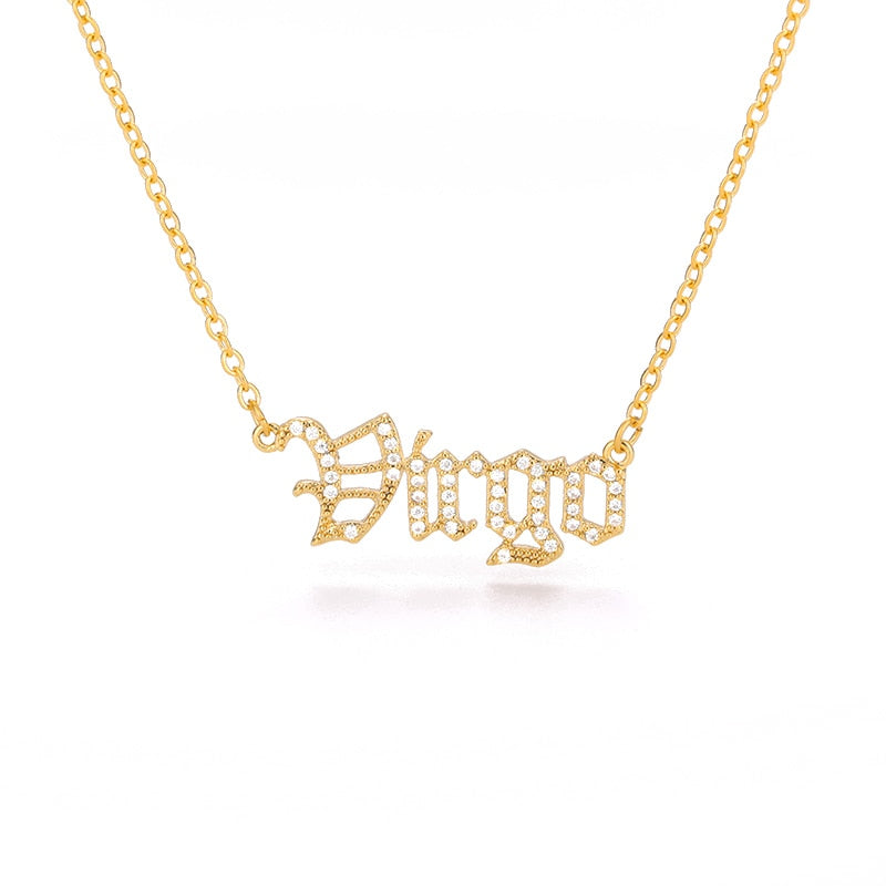 Zircon Zodiac Necklace 12 Constellation Crystal English Letter Choker Necklace Bijoux