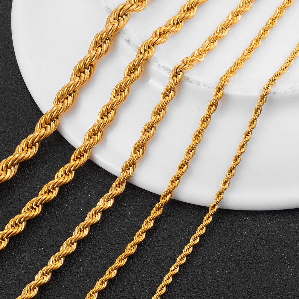 Width 2/4/6mm Stainless Steel Gold Rope Chain Necklace