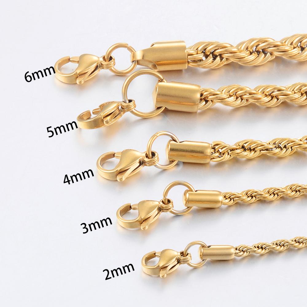 Width 2/4/6mm Stainless Steel Gold Rope Chain Necklace