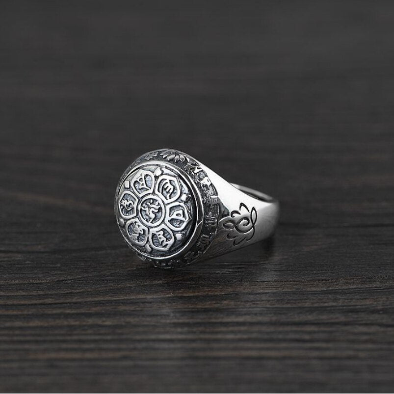 Real silver Buddhism Retro Rings for Couple 925 silver ring Jewelry gift