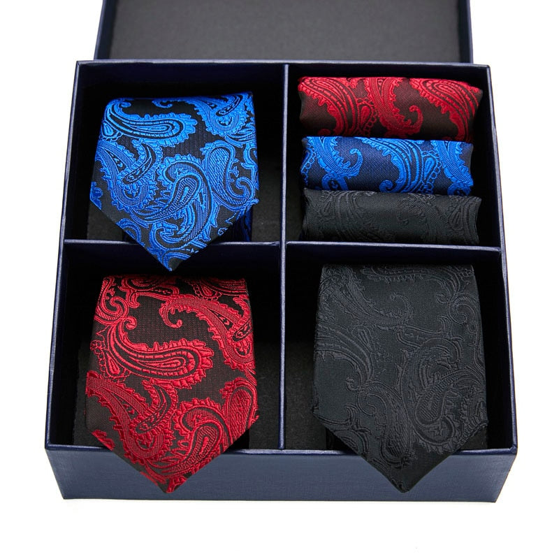 Gift box packing Silk Ties For Men Novelty Hanky  Set 3 Styles