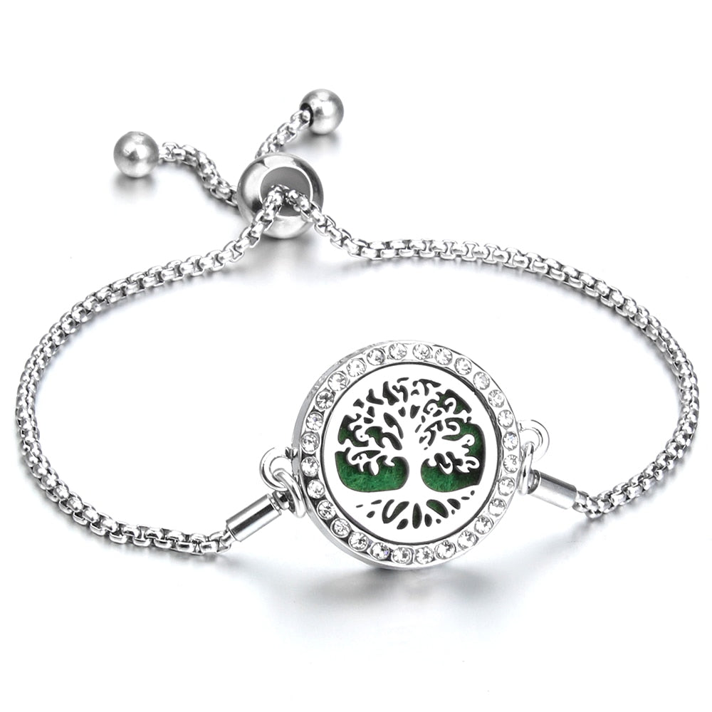 Aromatherapy Bracelet Essential Oil Diffuser Locket Tree of Life Adjustable Perfume Bracelet Crystal Magnetic Bracelet