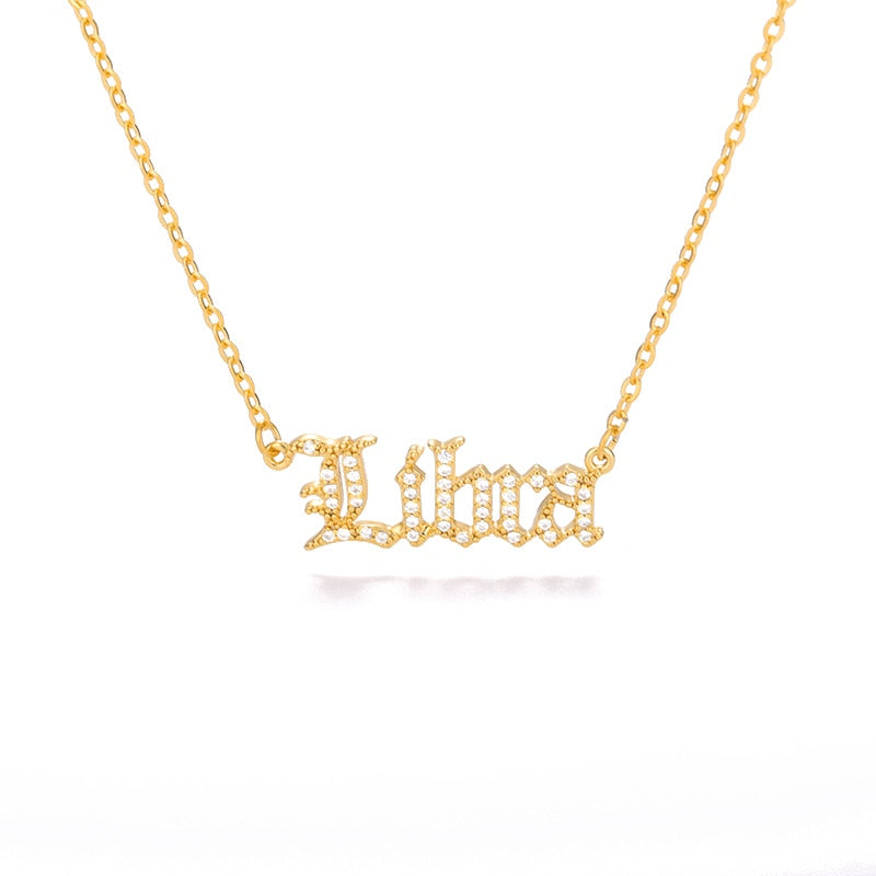 Zircon Zodiac Necklace 12 Constellation Crystal English Letter Choker Necklace Bijoux