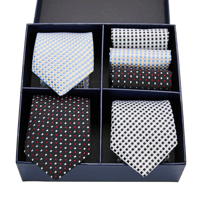 Gift box packing Silk Ties For Men Novelty Hanky  Set 3 Styles