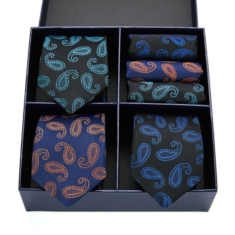 Gift box packing Silk Ties For Men Novelty Hanky  Set 3 Styles