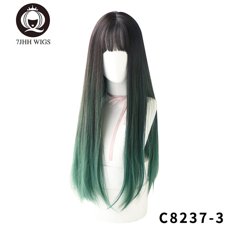 Long Wavy Synthetic Black Wigs For Women With Fringe Fashion Heat Resistant