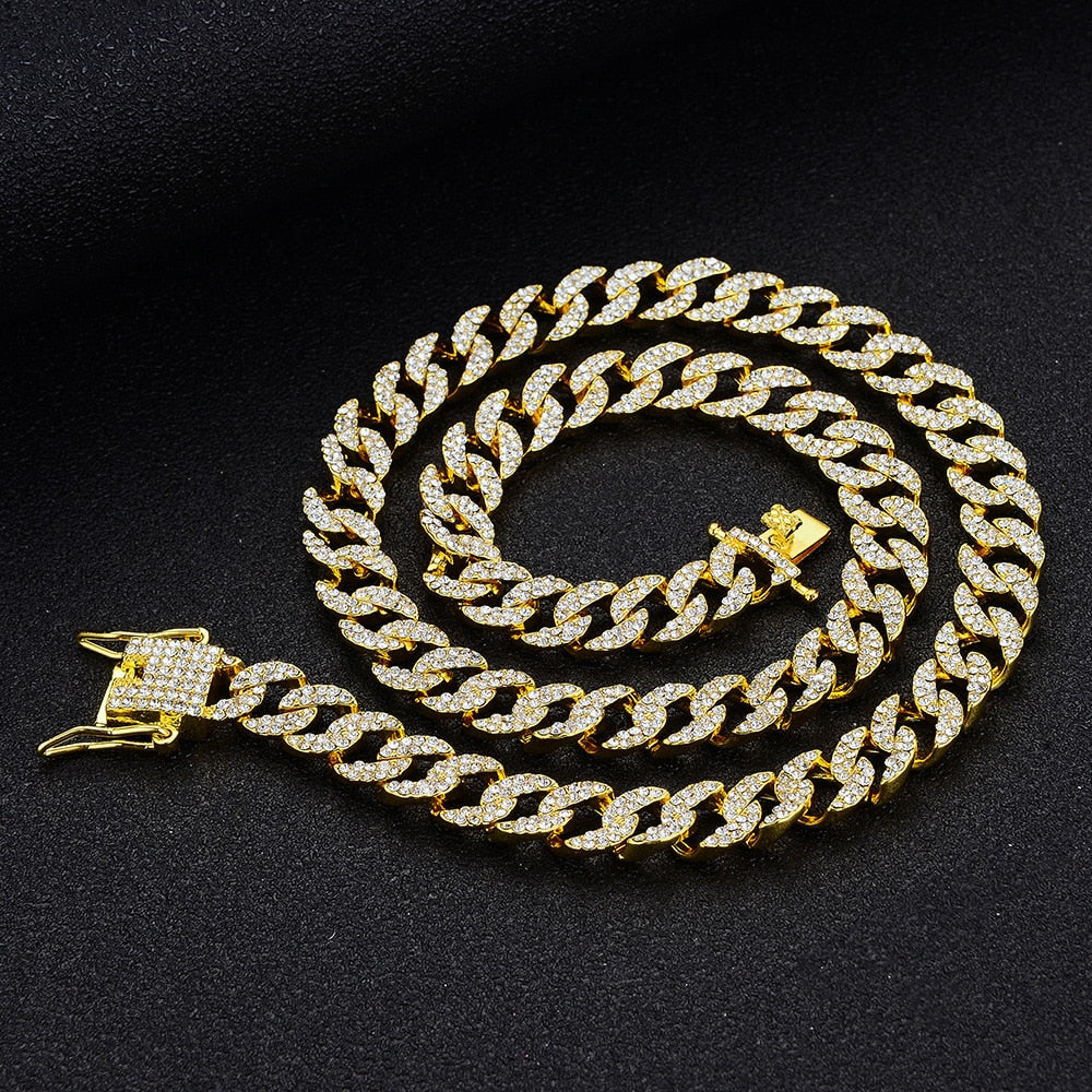 Gold Silver color Zinc Alloy AAA stone 9mm Cuba Chain