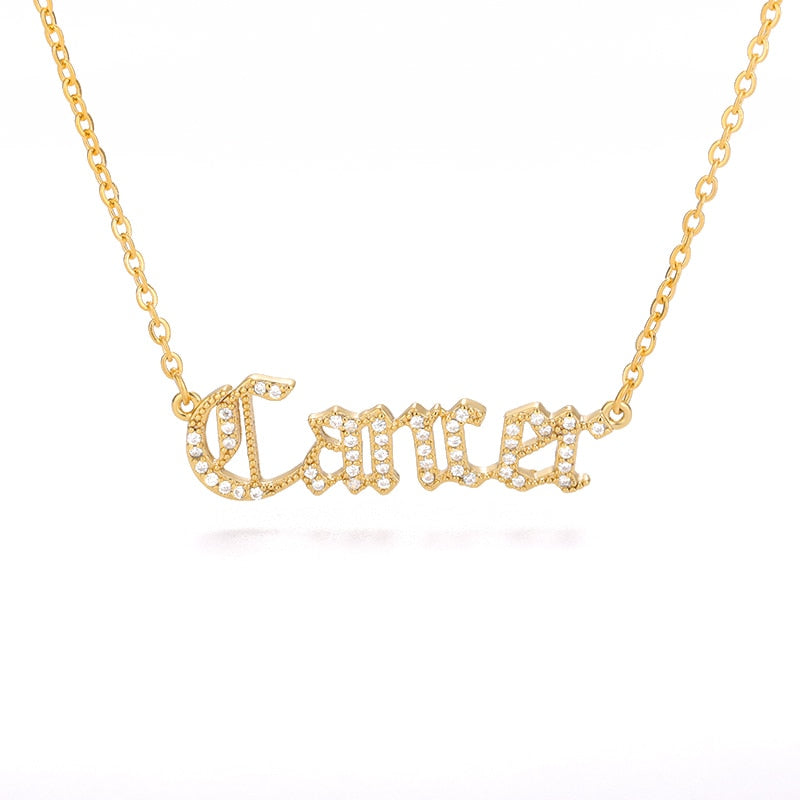 Zircon Zodiac Necklace 12 Constellation Crystal English Letter Choker Necklace Bijoux