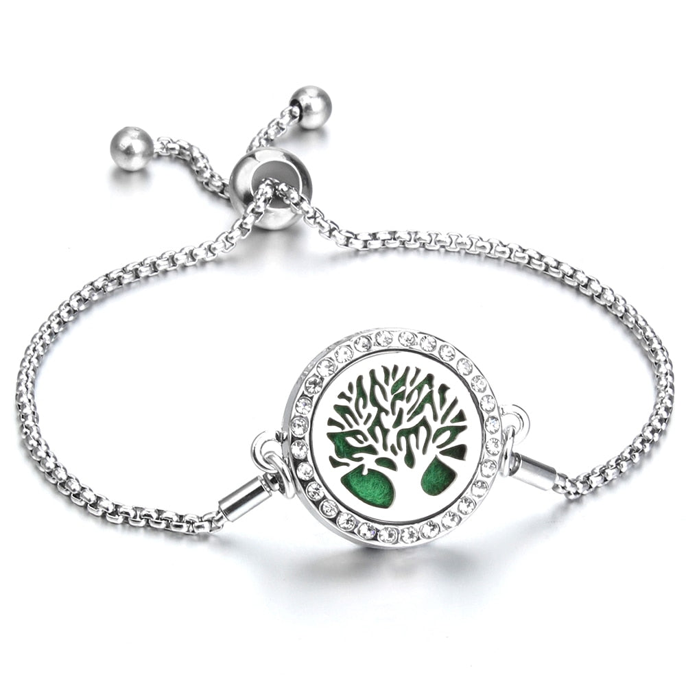 Aromatherapy Bracelet Essential Oil Diffuser Locket Tree of Life Adjustable Perfume Bracelet Crystal Magnetic Bracelet