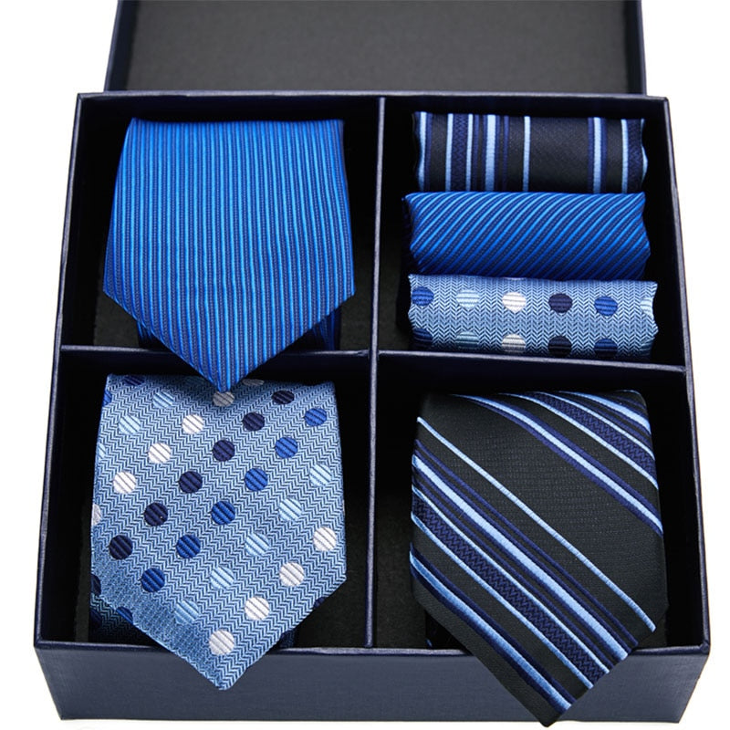 Gift box packing Silk Ties For Men Novelty Hanky  Set 3 Styles