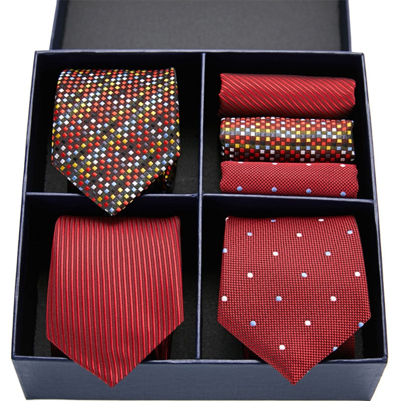 Gift box packing Silk Ties For Men Novelty Hanky  Set 3 Styles