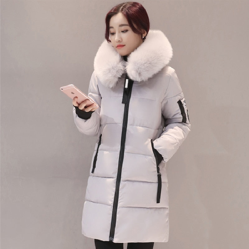 winter jacket with fur collar warm thick parka cotton padded