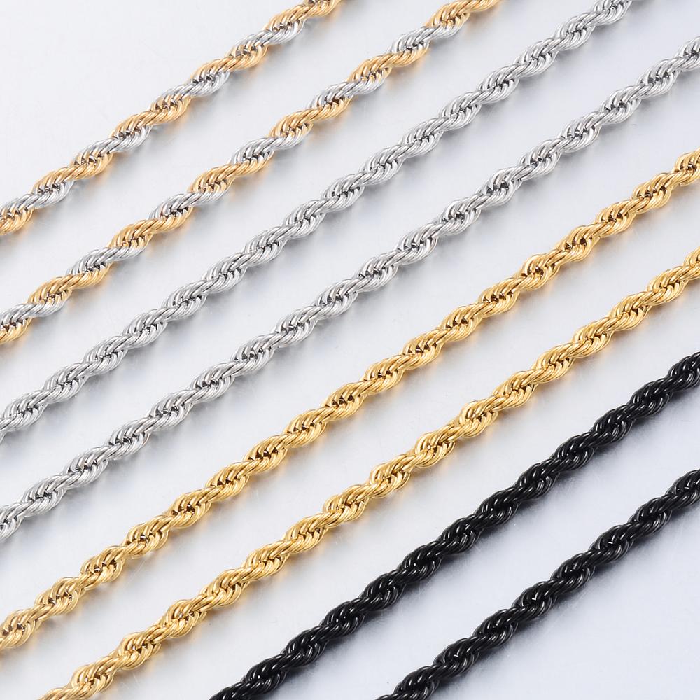 Width 2/4/6mm Stainless Steel Gold Rope Chain Necklace