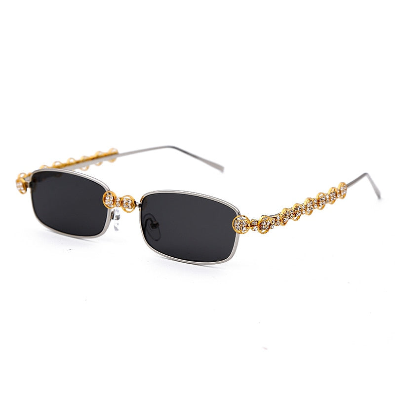 Rectangle Rhinestone  Steampunk Diamond Sun Glasses Crystal Vintage