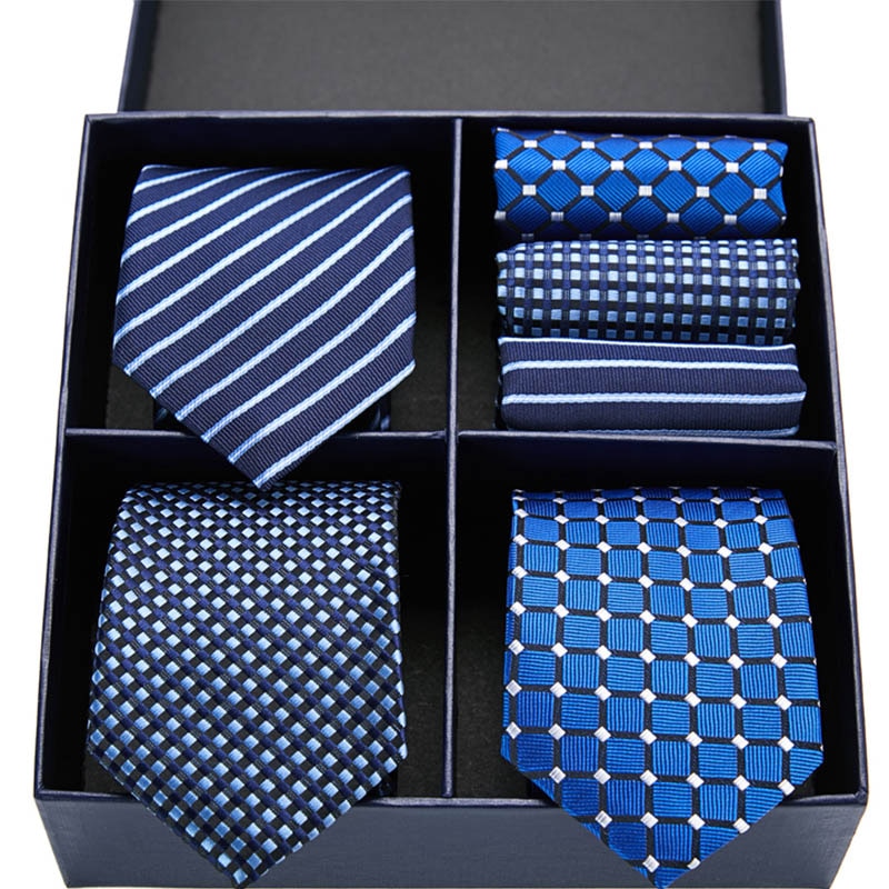 Gift box packing Silk Ties For Men Novelty Hanky  Set 3 Styles