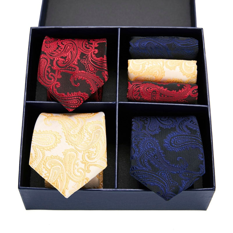 Gift box packing Silk Ties For Men Novelty Hanky  Set 3 Styles