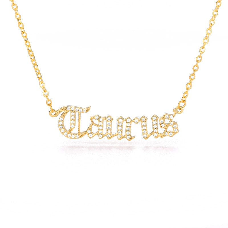 Zircon Zodiac Necklace 12 Constellation Crystal English Letter Choker Necklace Bijoux