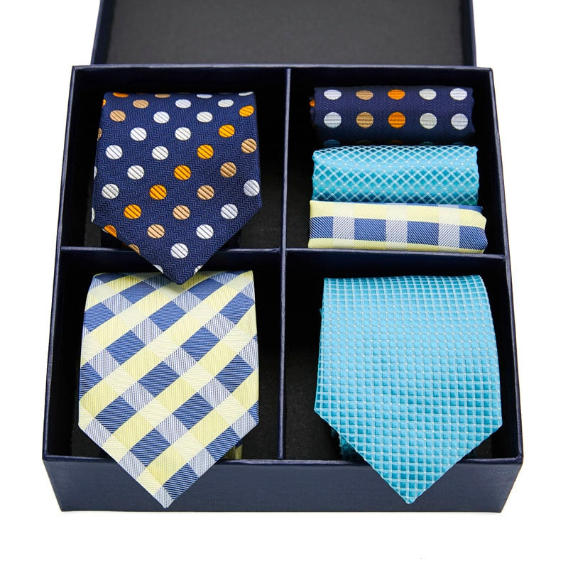 Gift box packing Silk Ties For Men Novelty Hanky  Set 3 Styles