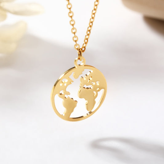 Globe World Map Necklace Stainless Steel