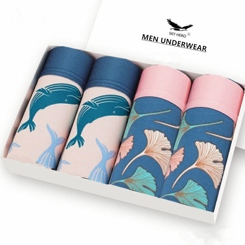 4pcs/lot Mens Underwear Boxers Cotton Fashion Printed Men Underpants