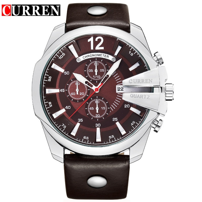 CURREN Top Brand Luxury Quartz Watch Golden Male Clock Leather Hodinky Reloj Hombre