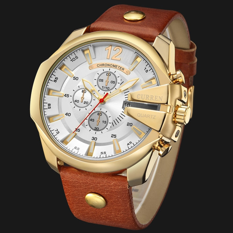 CURREN Top Brand Luxury Quartz Watch Golden Male Clock Leather Hodinky Reloj Hombre