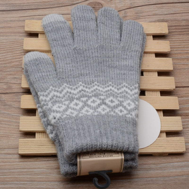 Winter Men/Women Warm Jacquard Stretch Knit Gloves Solid Magic