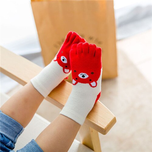 Cute Cartoon Bear Five Toes Socks Kids Socks Girl Boy Children