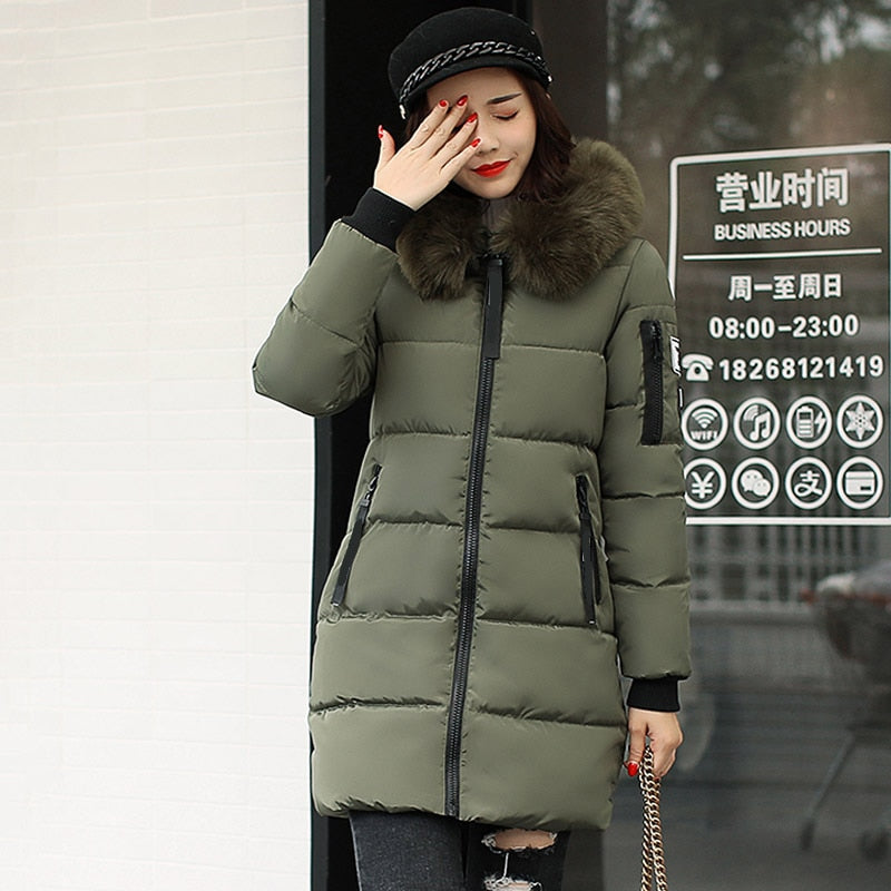 winter jacket with fur collar warm thick parka cotton padded