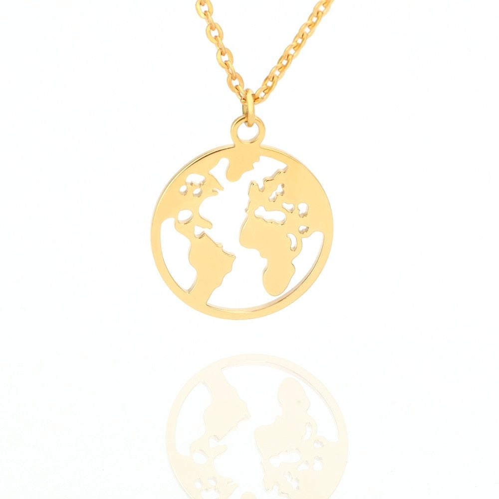 Globe World Map Necklace Stainless Steel