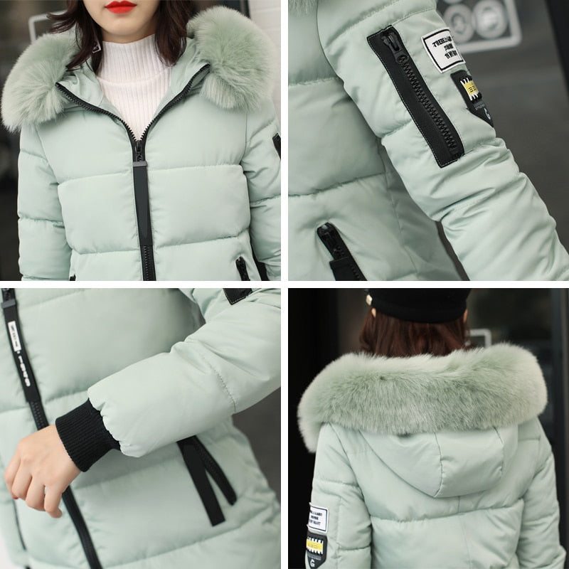 winter jacket with fur collar warm thick parka cotton padded