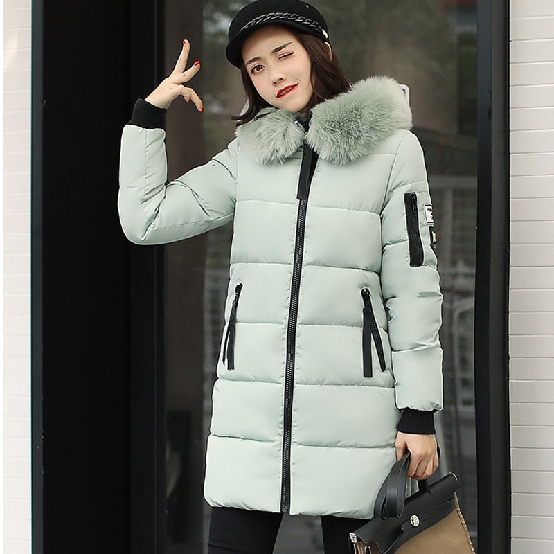 winter jacket with fur collar warm thick parka cotton padded