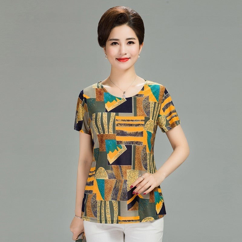 Women T Shirt Print Short Sleeve Milk Silk