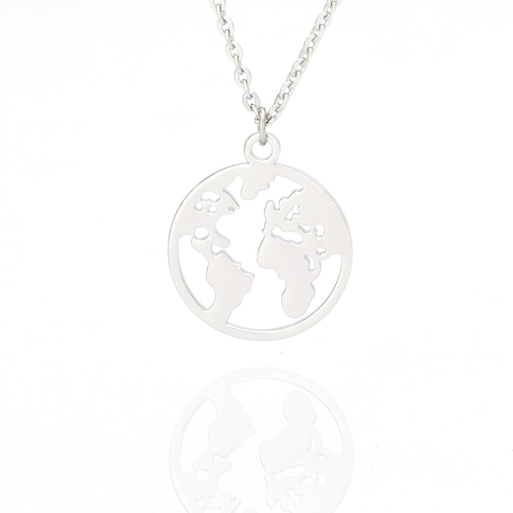 Globe World Map Necklace Stainless Steel