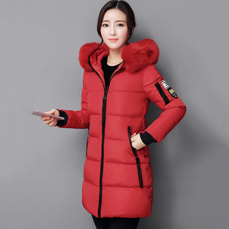 winter jacket with fur collar warm thick parka cotton padded