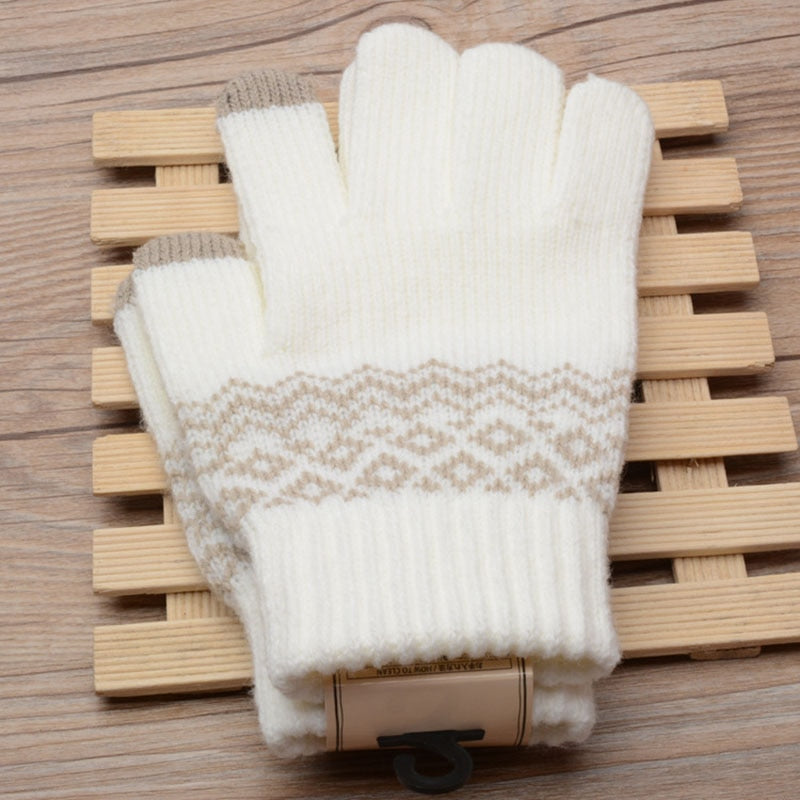 Winter Men/Women Warm Jacquard Stretch Knit Gloves Solid Magic