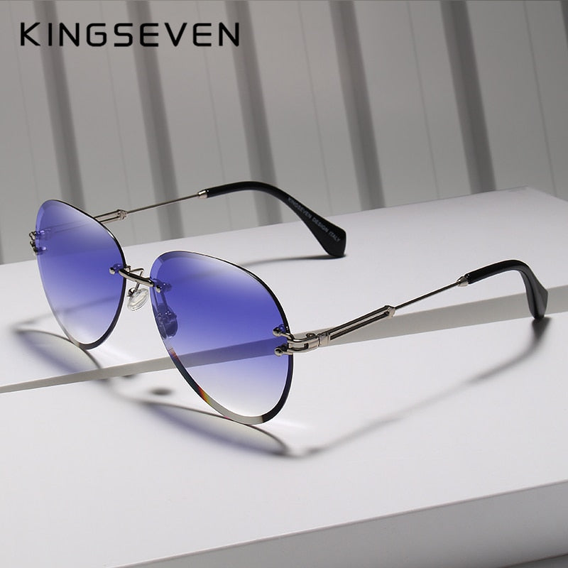 KINGSEVEN DESIGN Vintage Fashion Rimless Women Sunglasses Gradient Lens