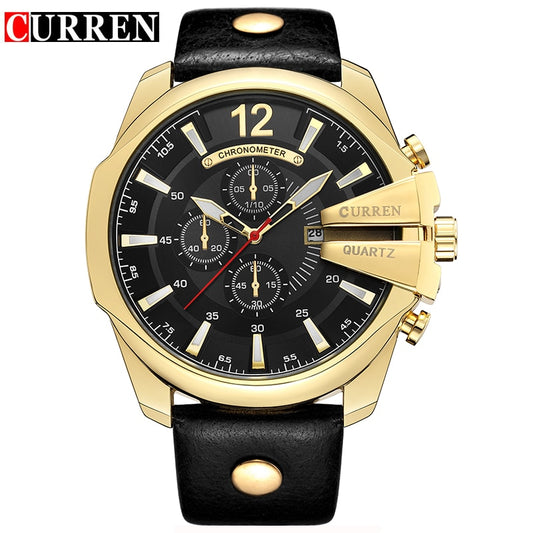 CURREN Top Brand Luxury Quartz Watch Golden Male Clock Leather Hodinky Reloj Hombre