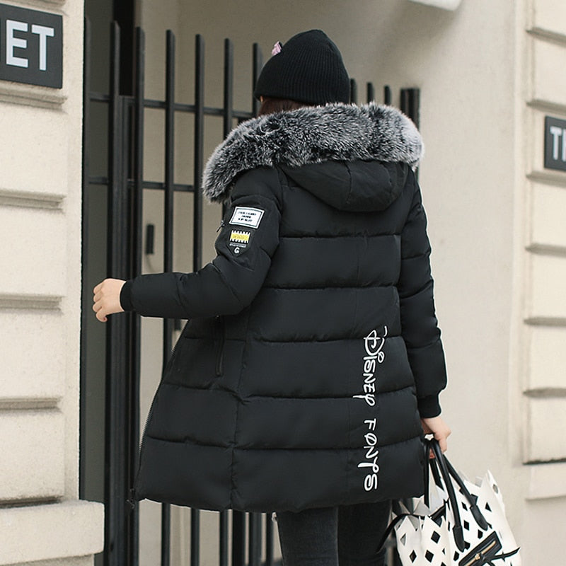 winter jacket with fur collar warm thick parka cotton padded