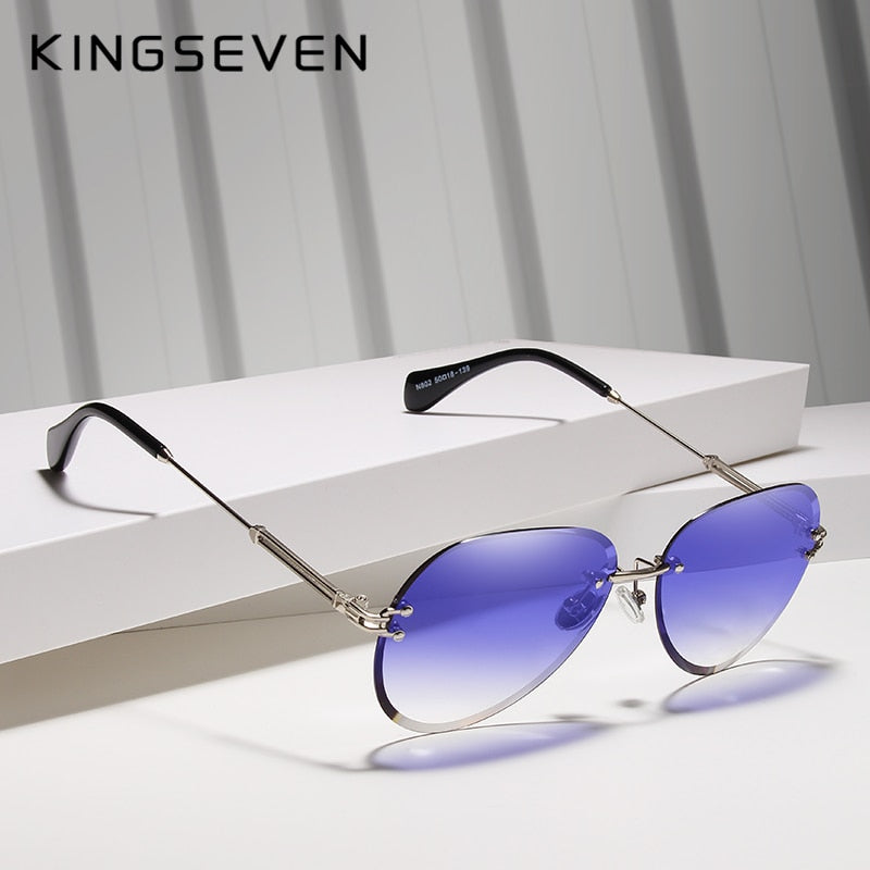 KINGSEVEN DESIGN Vintage Fashion Rimless Women Sunglasses Gradient Lens