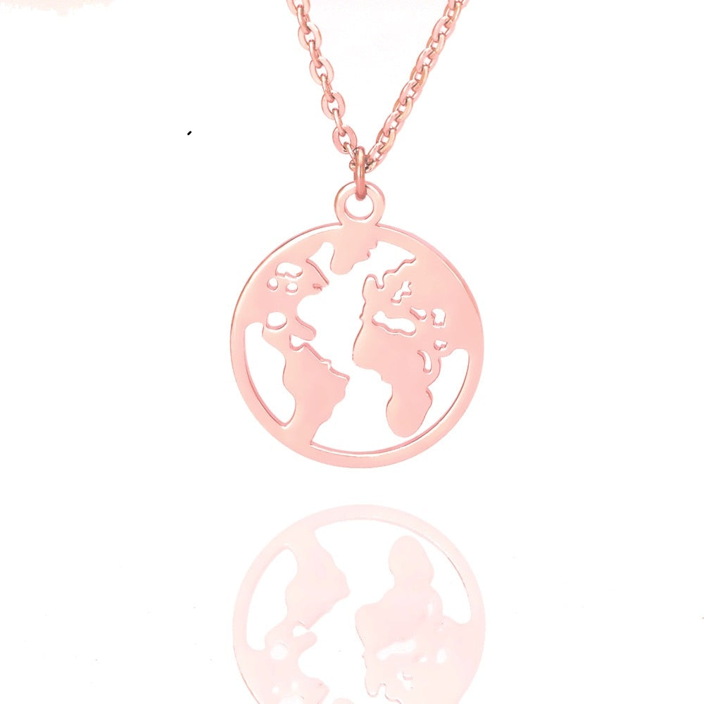 Globe World Map Necklace Stainless Steel