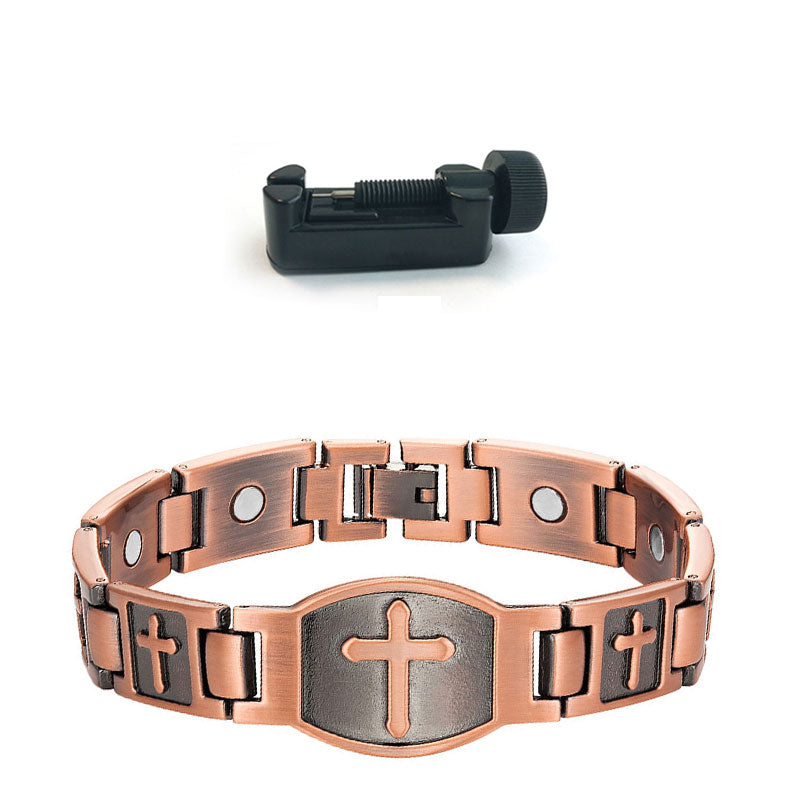 Escalus Cross Pattern Magnetic Bracelet Antique Copper Charm Bracelet Jesus Christ