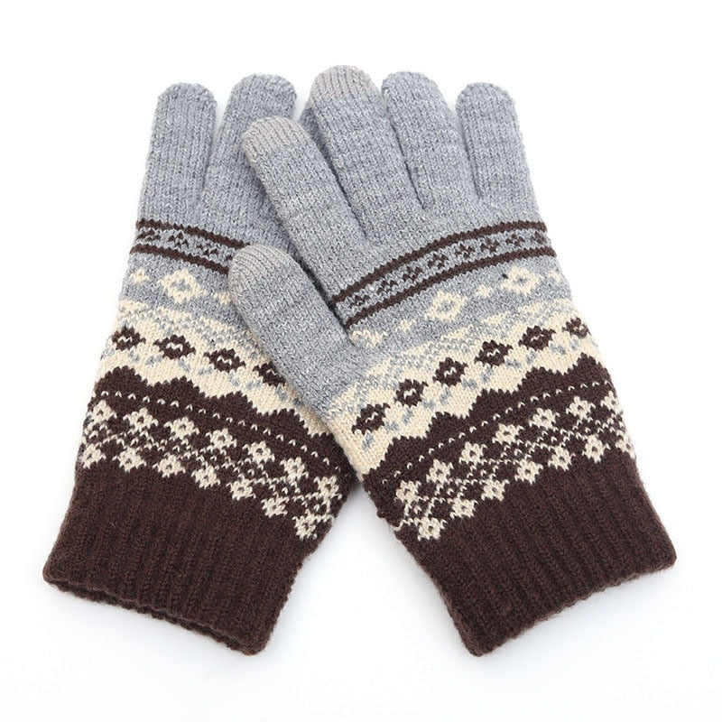 Winter Men/Women Warm Jacquard Stretch Knit Gloves Solid Magic